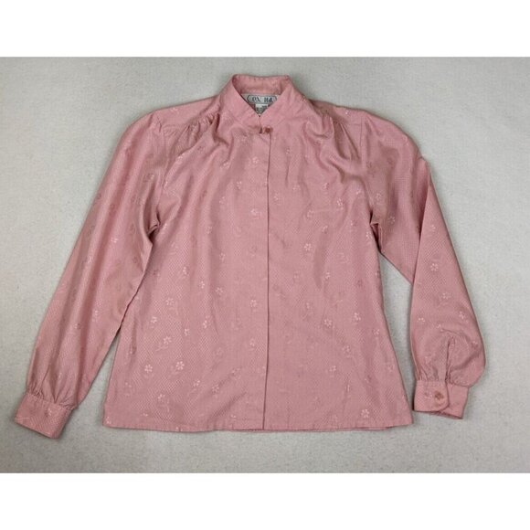 VINTAGE WOMEN'S PINK LONG SLEEVE BUTTON-UP BLOUSE E.V. LTD. - SIZE 13/14 - Picture 2 of 8